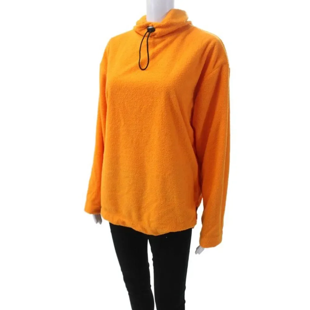 Urban Outfitters Womens Drawstring High-Neck Side Slit Sweatshirt Orange Size XS